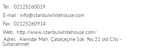 White House Hotel stanbul telefon numaralar, faks, e-mail, posta adresi ve iletiim bilgileri